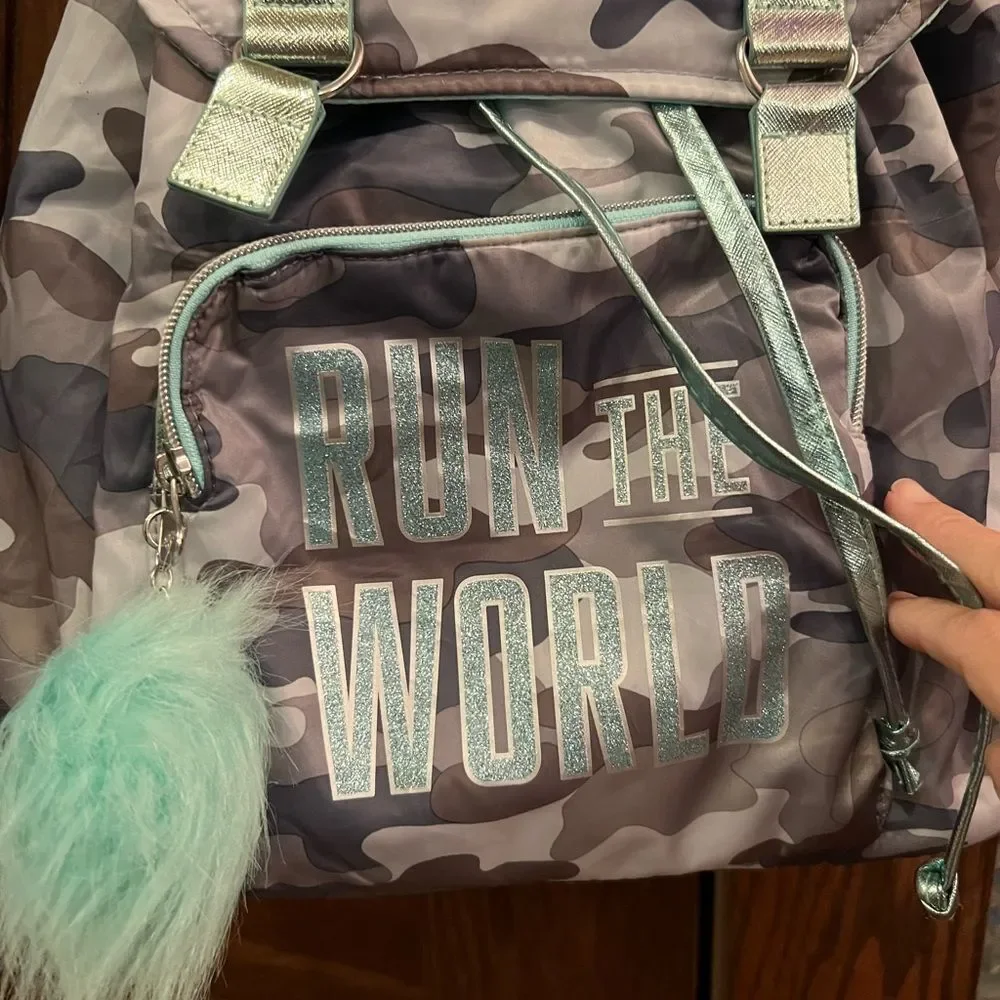 Justice backpack camo grey mint green inside